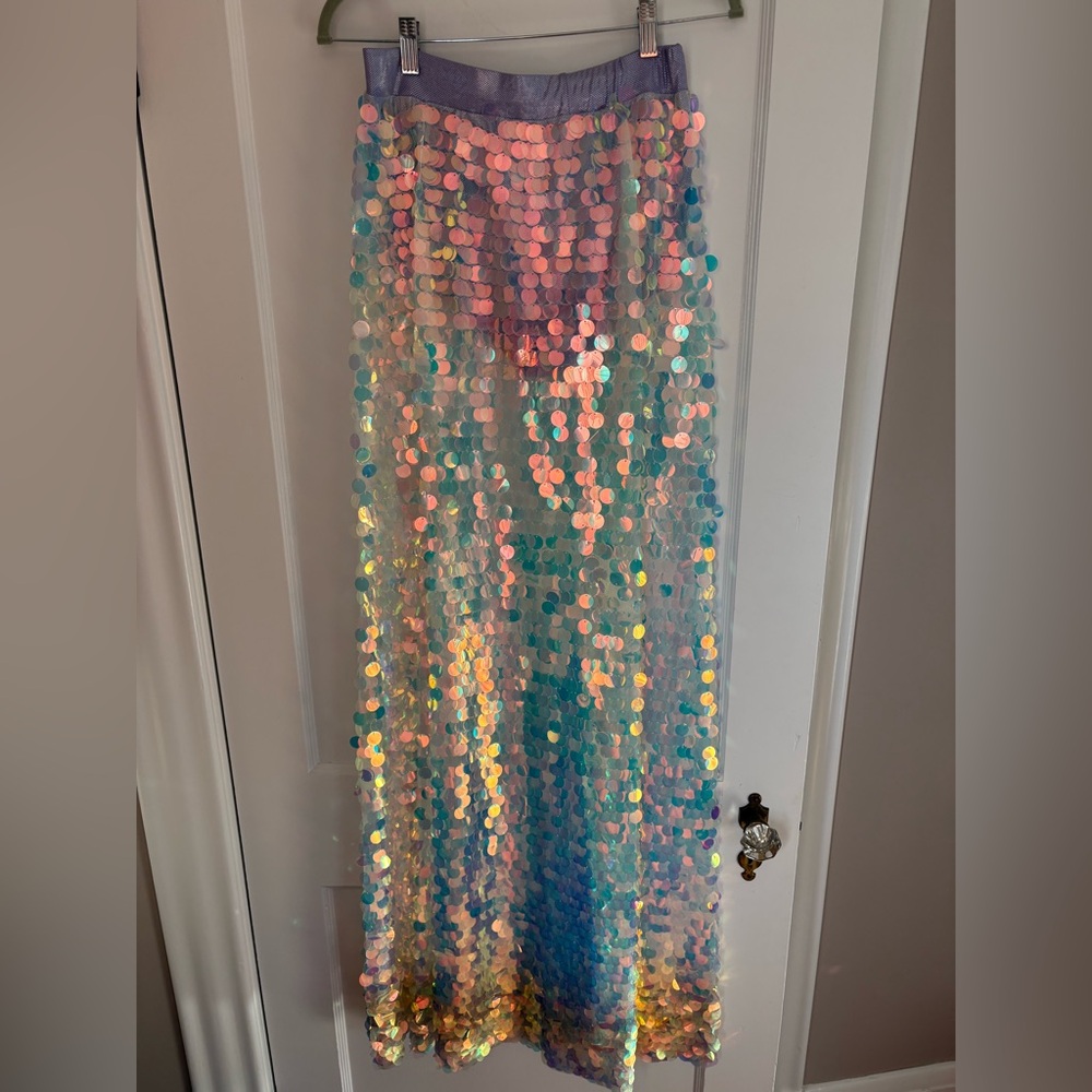 CLUB EXX Multicolor Holographic Sequin Slit Maxi Skirt - Picture 3 of 7
